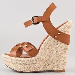 Madison Harding Tan Espadrille Wedges